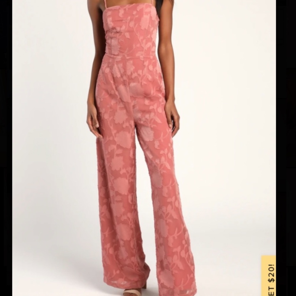 Lulus Flower Up Mauve Pink Sleeveless Lace-Up Wide-Leg Jumpsuit
